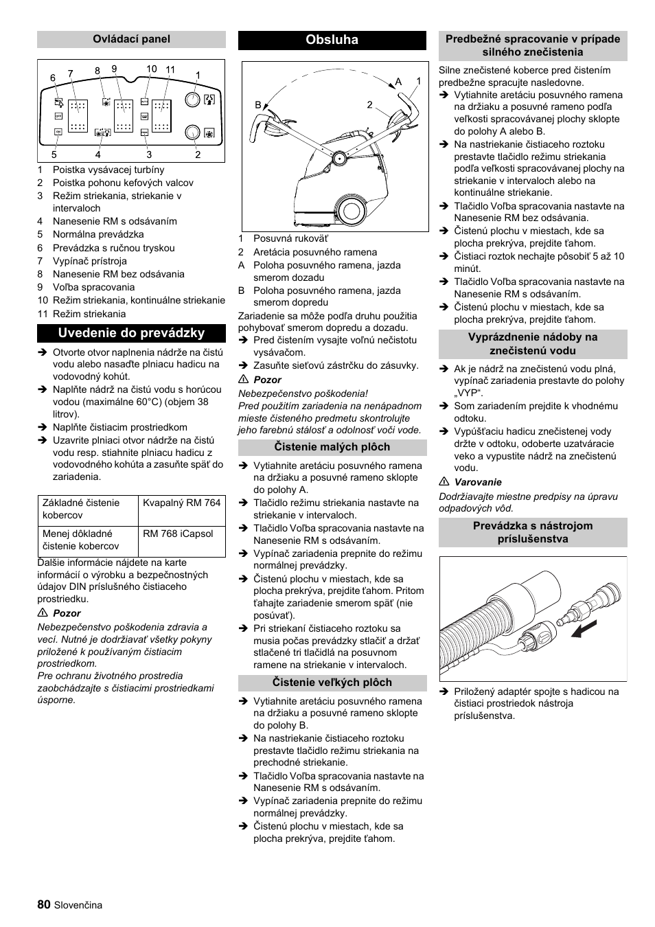 Uvedenie do prevádzky, Obsluha | Karcher BRC 45-45 C User Manual | Page 80 / 112