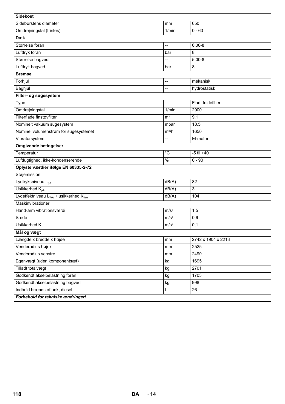118 da | Karcher KM 170-600 D User Manual | Page 118 / 428