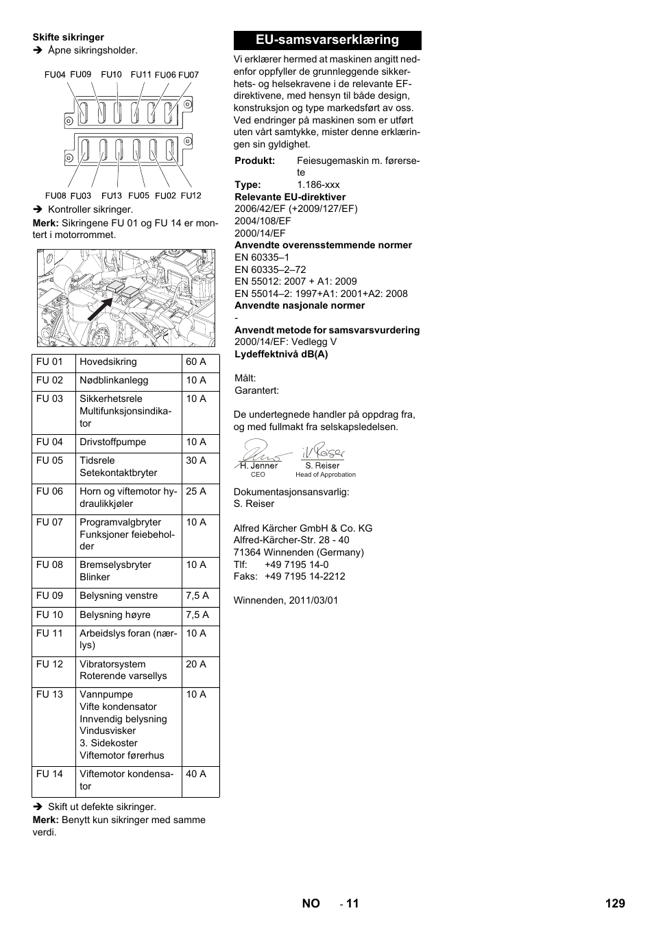 Eu-samsvarserklæring | Karcher KM 170-600 D User Manual | Page 129 / 428