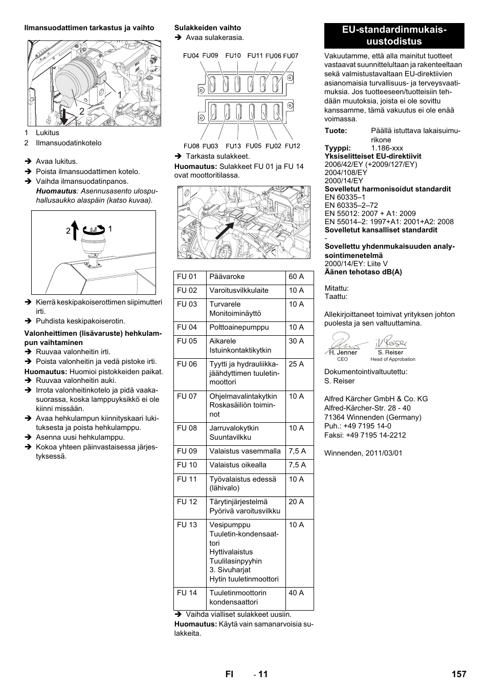 Eu-standardinmukais- uustodistus | Karcher KM 170-600 D User Manual | Page 157 / 428