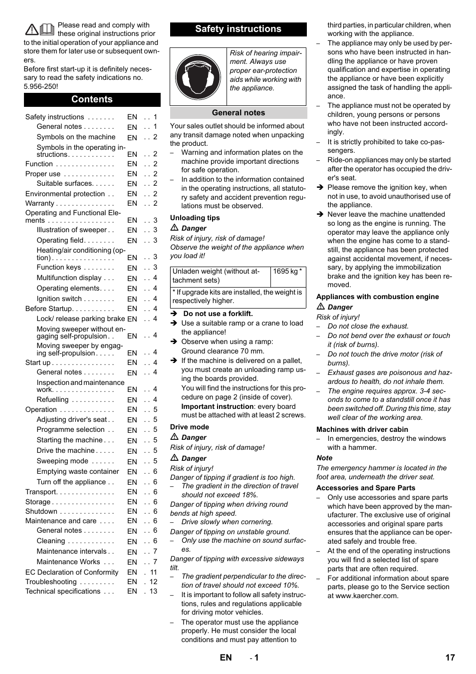 Karcher KM 170-600 D User Manual | Page 17 / 428