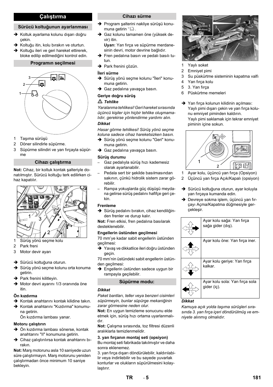 Çalıştırma | Karcher KM 170-600 D User Manual | Page 181 / 428
