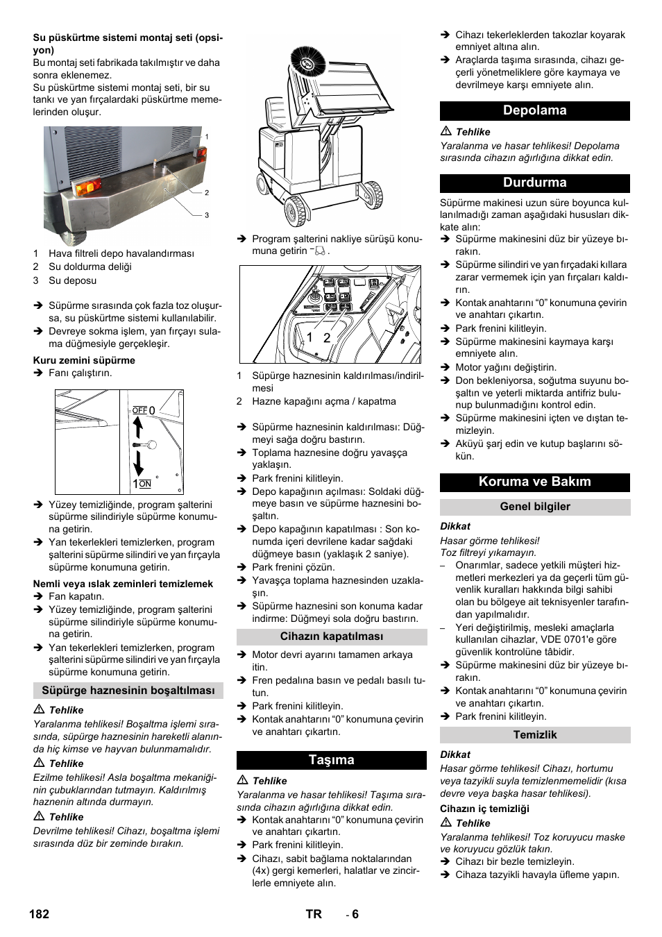 Taşıma depolama durdurma koruma ve bakım | Karcher KM 170-600 D User Manual | Page 182 / 428