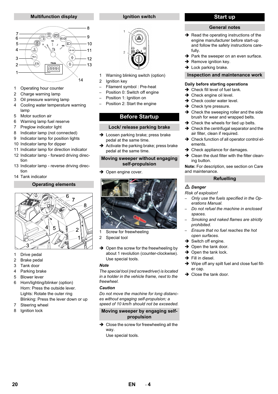 Before startup, Start up | Karcher KM 170-600 D User Manual | Page 20 / 428