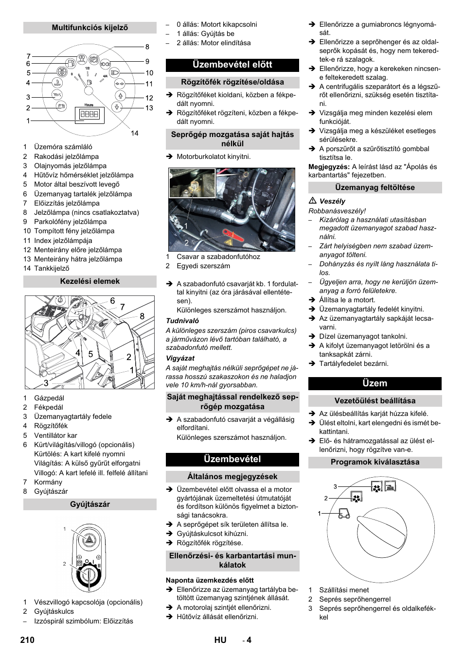 Üzembevétel előtt, Üzembevétel, Üzem | Karcher KM 170-600 D User Manual | Page 210 / 428