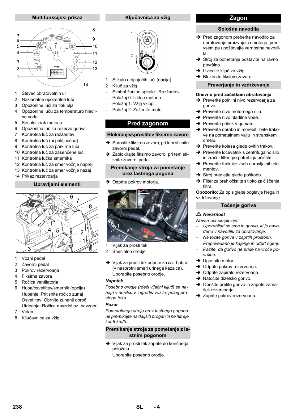 Pred zagonom, Zagon | Karcher KM 170-600 D User Manual | Page 238 / 428
