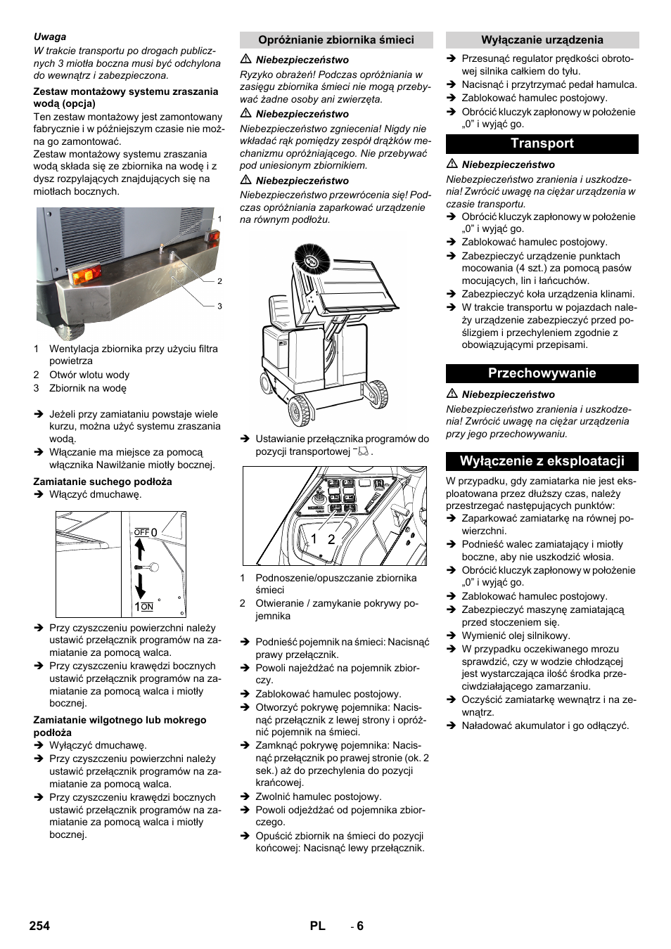 Transport przechowywanie wyłączenie z eksploatacji | Karcher KM 170-600 D User Manual | Page 254 / 428