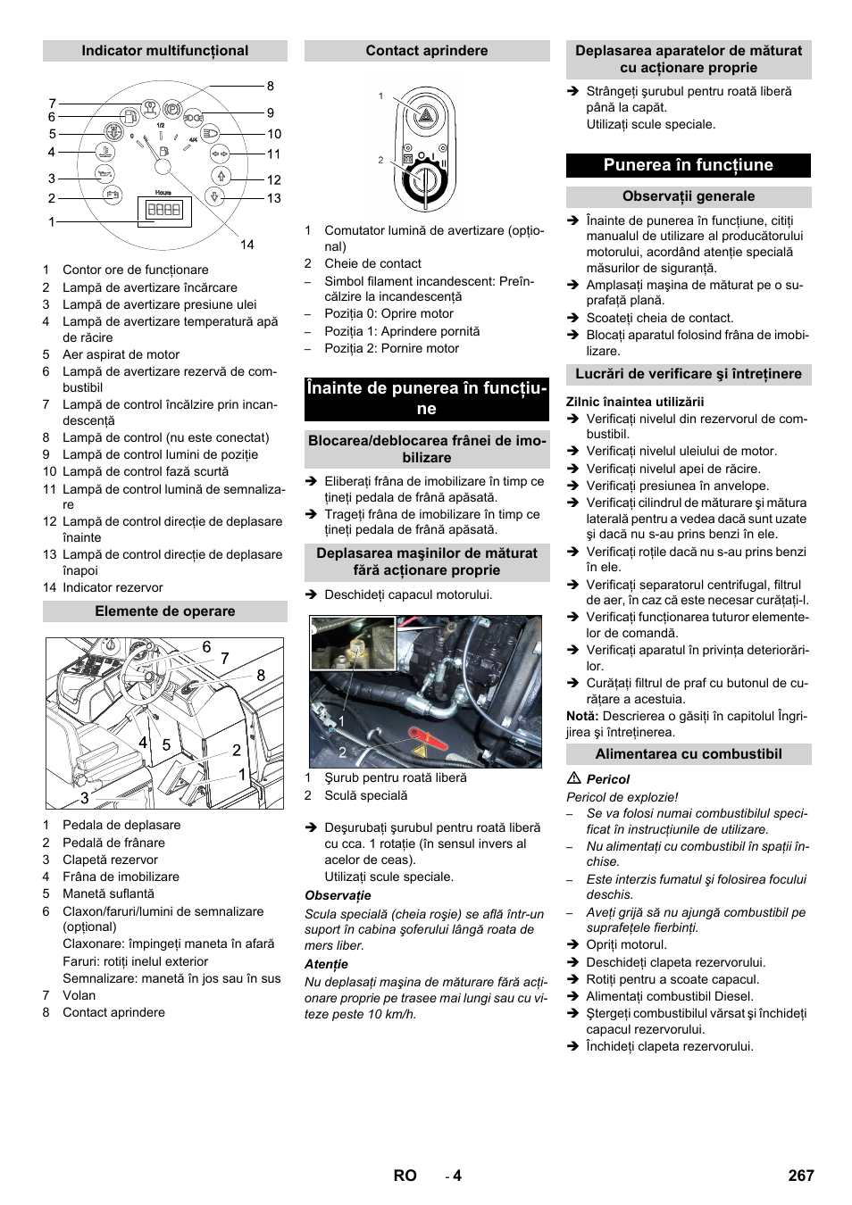 Înainte de punerea în funcţiu- ne, Punerea în funcţiune | Karcher KM 170-600 D User Manual | Page 267 / 428