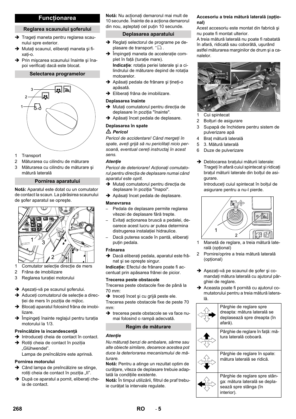 Funcţionarea | Karcher KM 170-600 D User Manual | Page 268 / 428