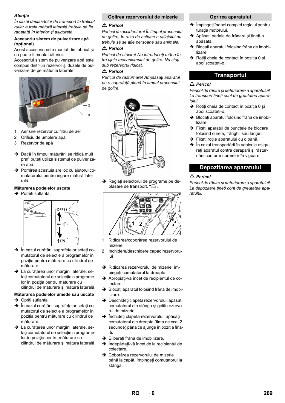Transportul depozitarea aparatului | Karcher KM 170-600 D User Manual | Page 269 / 428