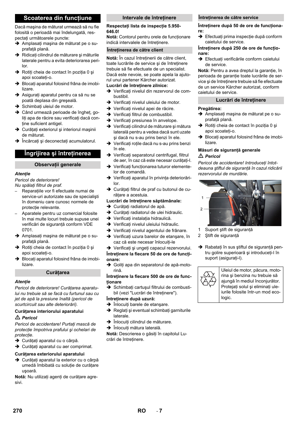 Scoaterea din funcţiune îngrijirea şi întreţinerea | Karcher KM 170-600 D User Manual | Page 270 / 428