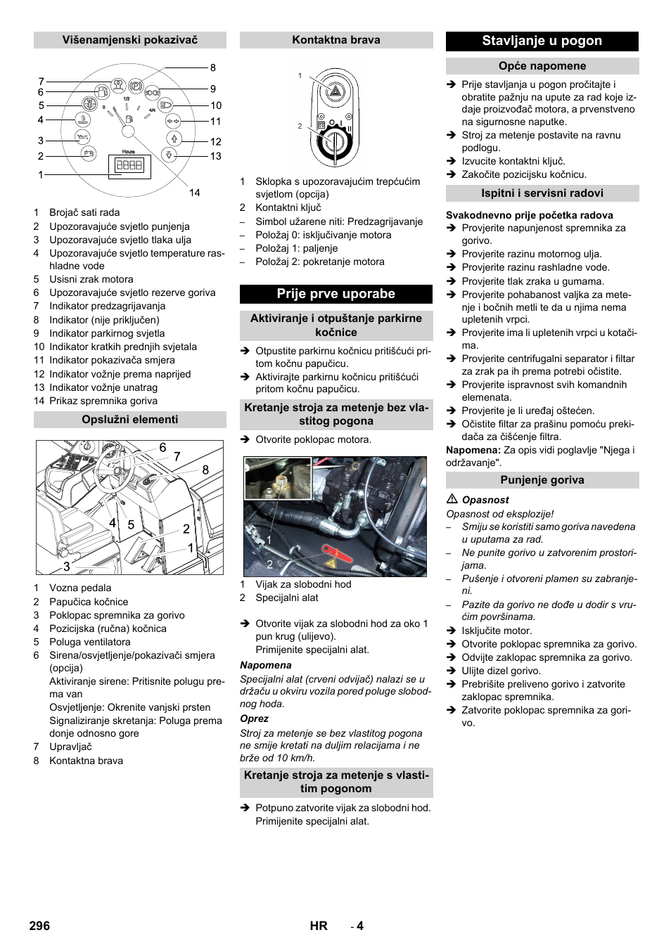 Prije prve uporabe, Stavljanje u pogon | Karcher KM 170-600 D User Manual | Page 296 / 428