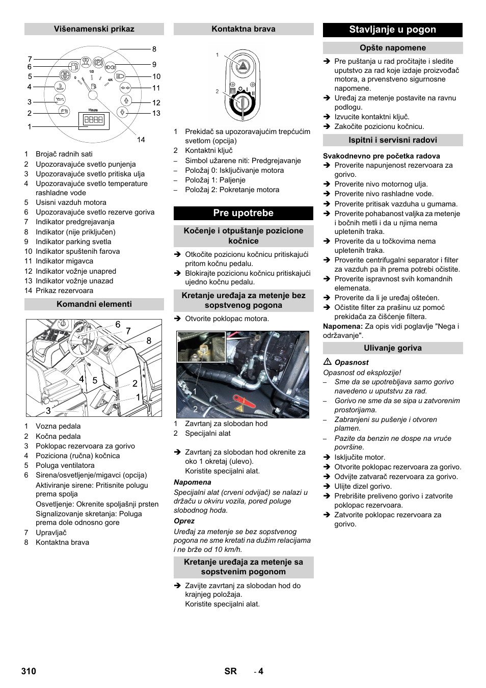 Pre upotrebe, Stavljanje u pogon | Karcher KM 170-600 D User Manual | Page 310 / 428