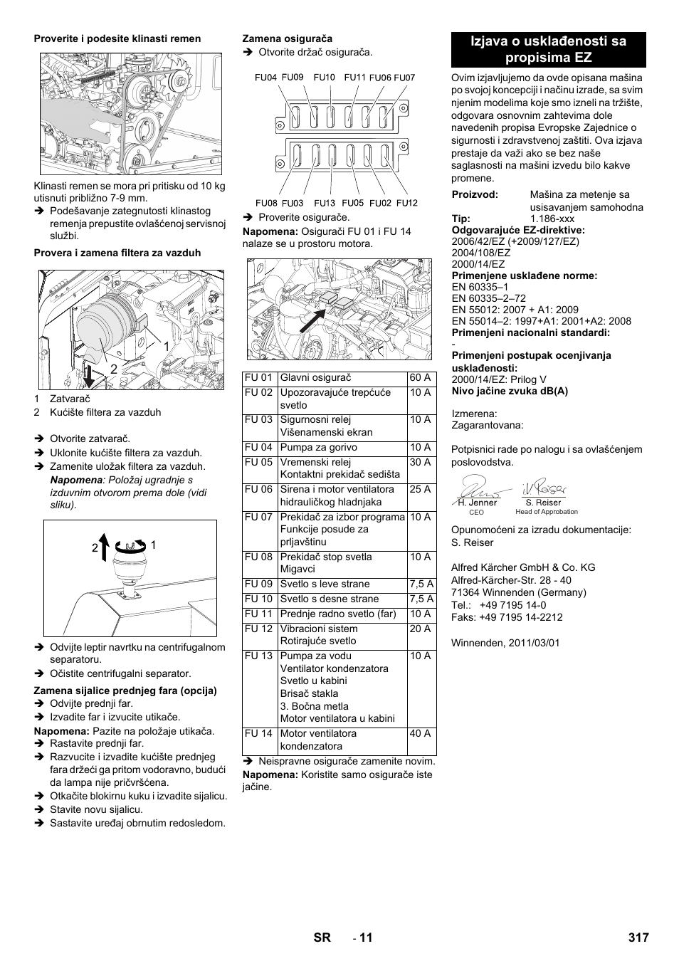 Izjava o usklađenosti sa propisima ez | Karcher KM 170-600 D User Manual | Page 317 / 428