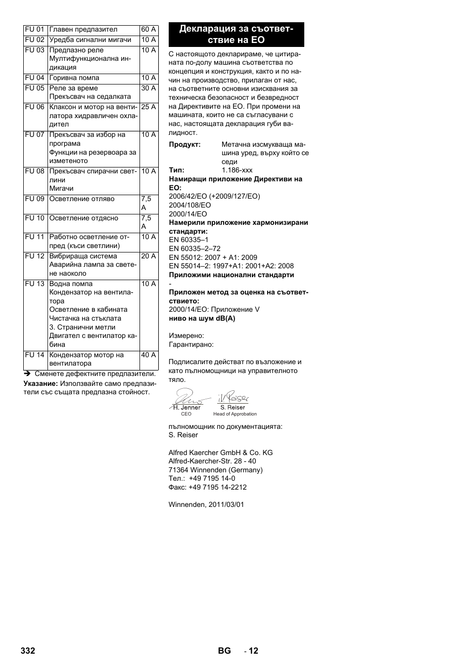 Декларация за съответ- ствие на ео | Karcher KM 170-600 D User Manual | Page 332 / 428