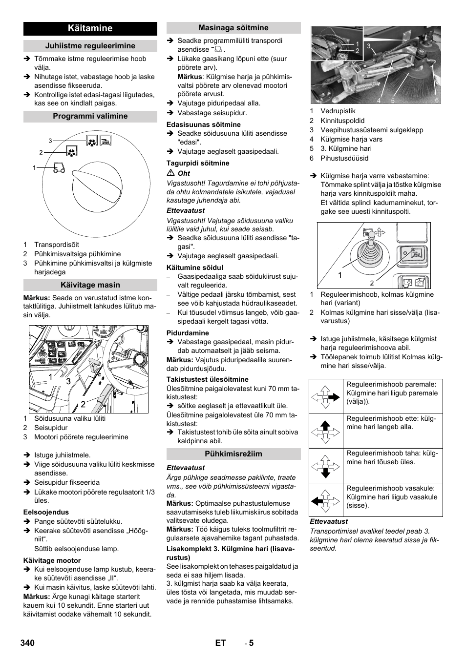 Käitamine | Karcher KM 170-600 D User Manual | Page 340 / 428