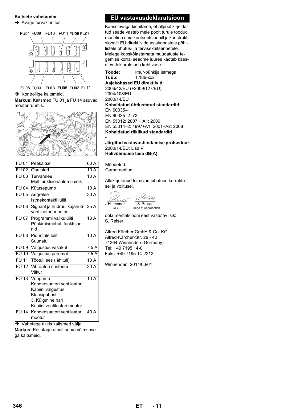 Eü vastavusdeklaratsioon | Karcher KM 170-600 D User Manual | Page 346 / 428