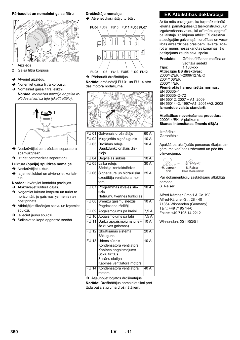 Ek atbilstības deklarācija | Karcher KM 170-600 D User Manual | Page 360 / 428