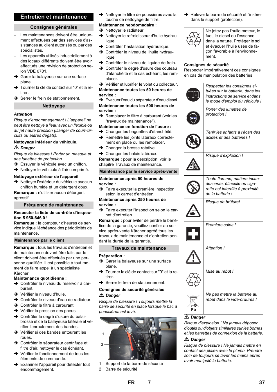 Entretien et maintenance | Karcher KM 170-600 D User Manual | Page 37 / 428