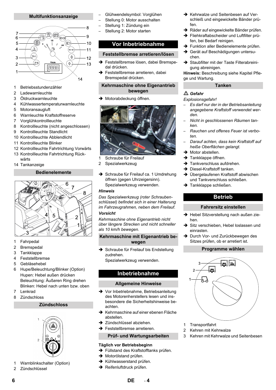 Vor inbetriebnahme, Inbetriebnahme, Betrieb | Karcher KM 170-600 D User Manual | Page 6 / 428