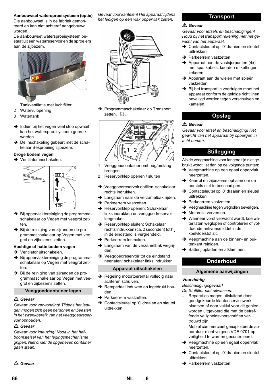 Transport opslag stillegging onderhoud | Karcher KM 170-600 D User Manual | Page 66 / 428