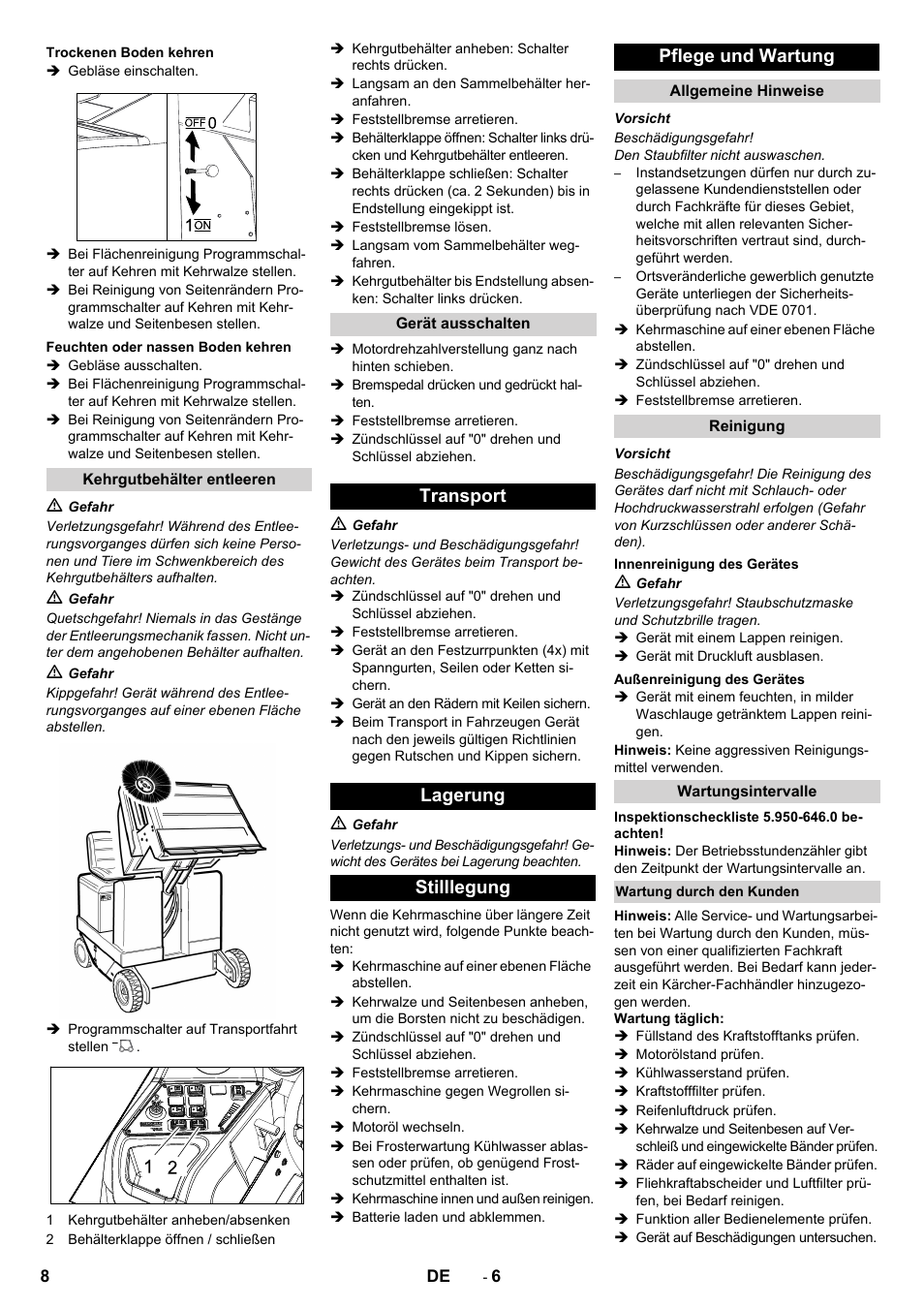 Transport lagerung stilllegung pflege und wartung | Karcher KM 170-600 D User Manual | Page 8 / 428