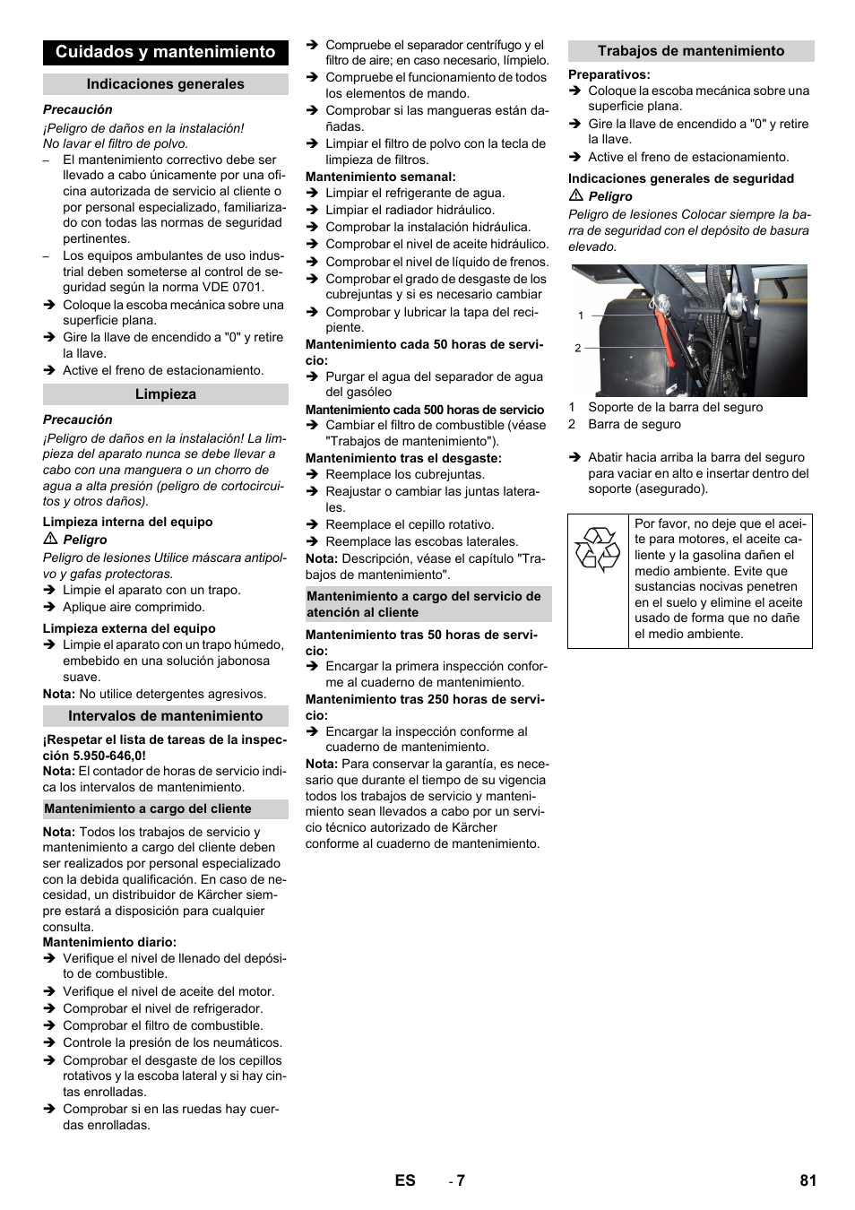 Cuidados y mantenimiento | Karcher KM 170-600 D User Manual | Page 81 / 428