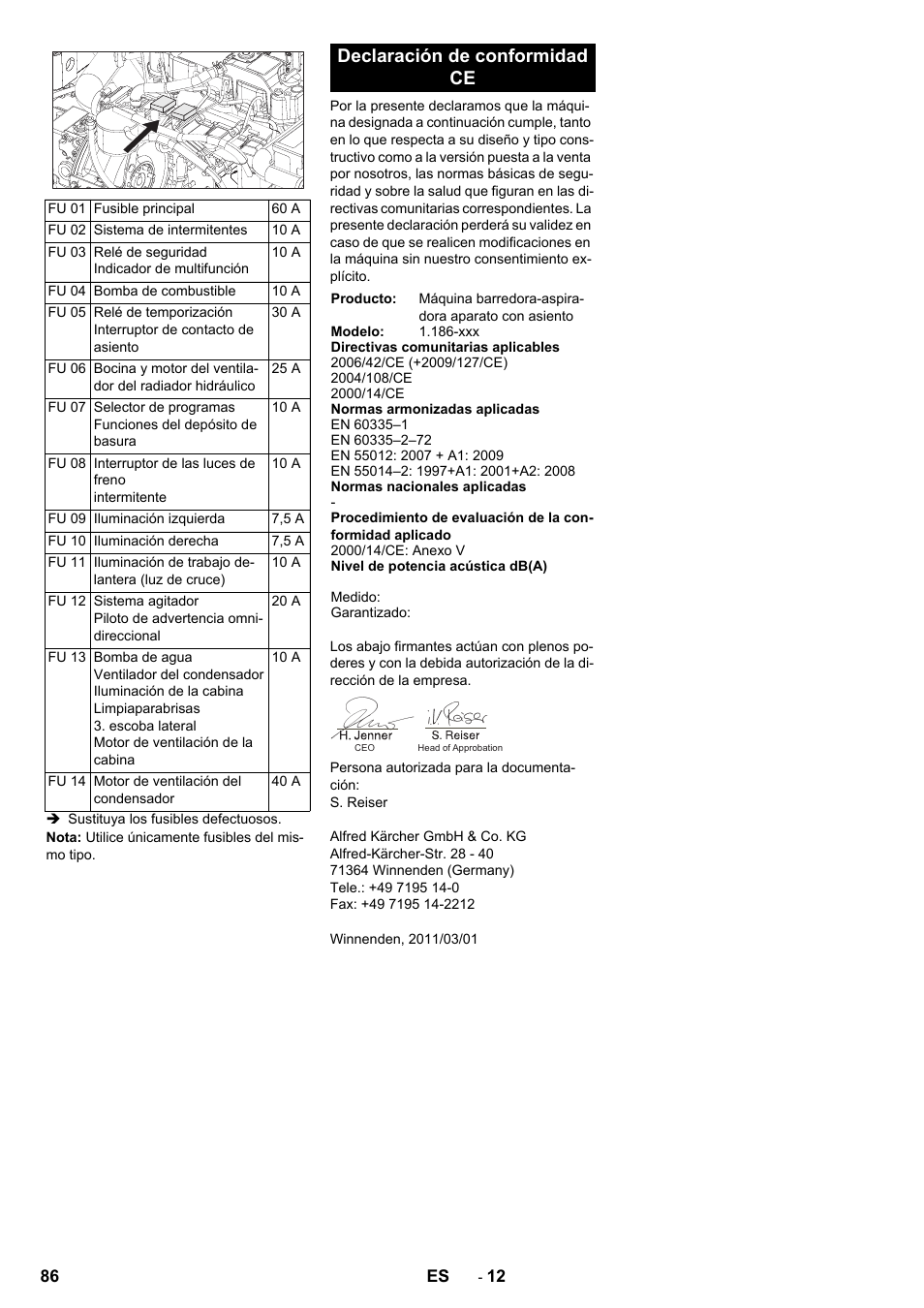 Declaración de conformidad ce | Karcher KM 170-600 D User Manual | Page 86 / 428