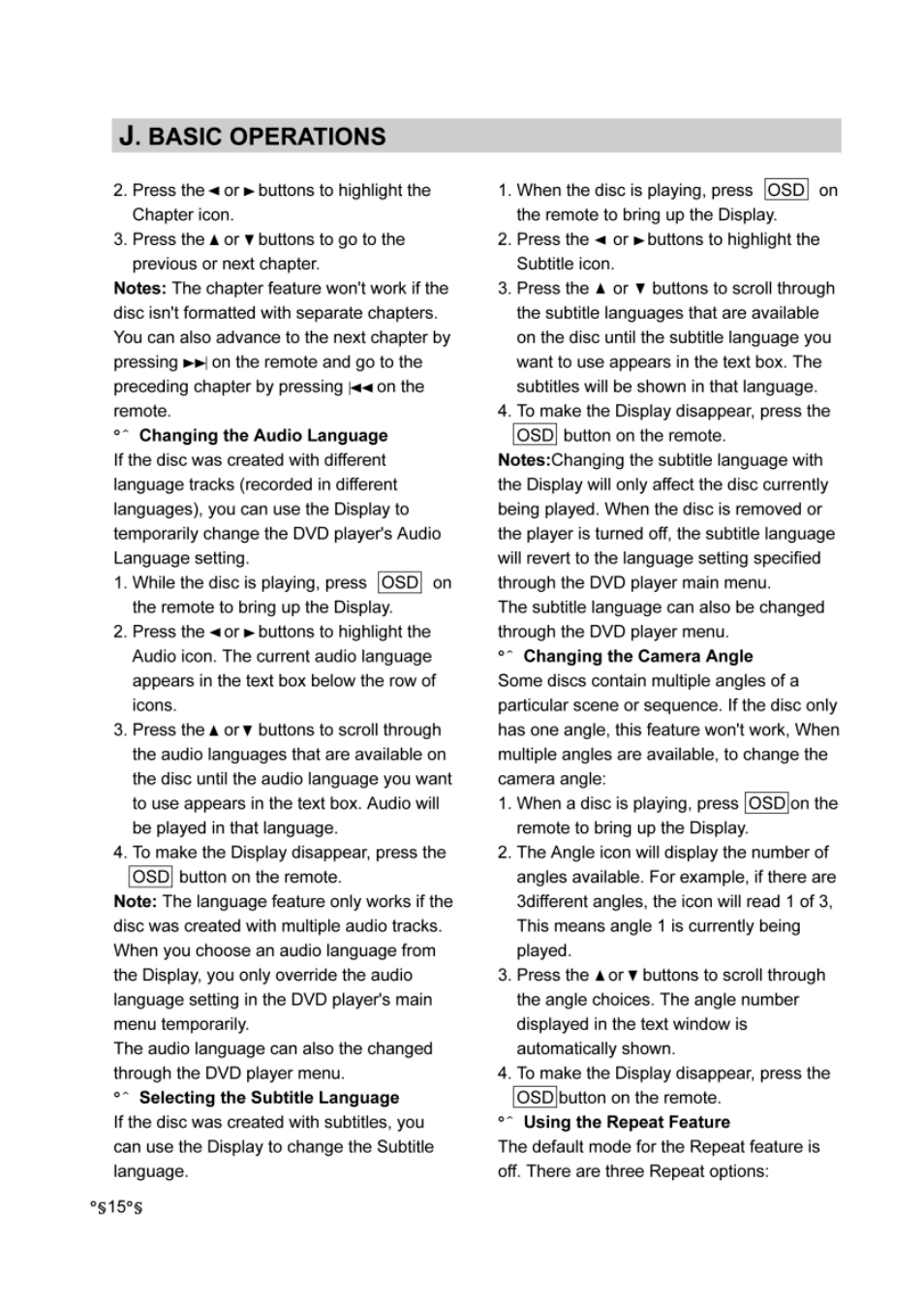 J. basic operations | Audiovox DVD-220 User Manual | Page 17 / 38