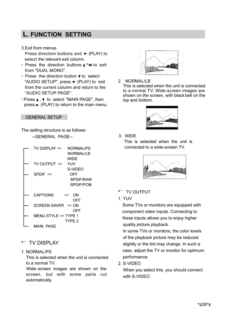 L. function setting, Tv display | Audiovox DVD-220 User Manual | Page 30 / 38