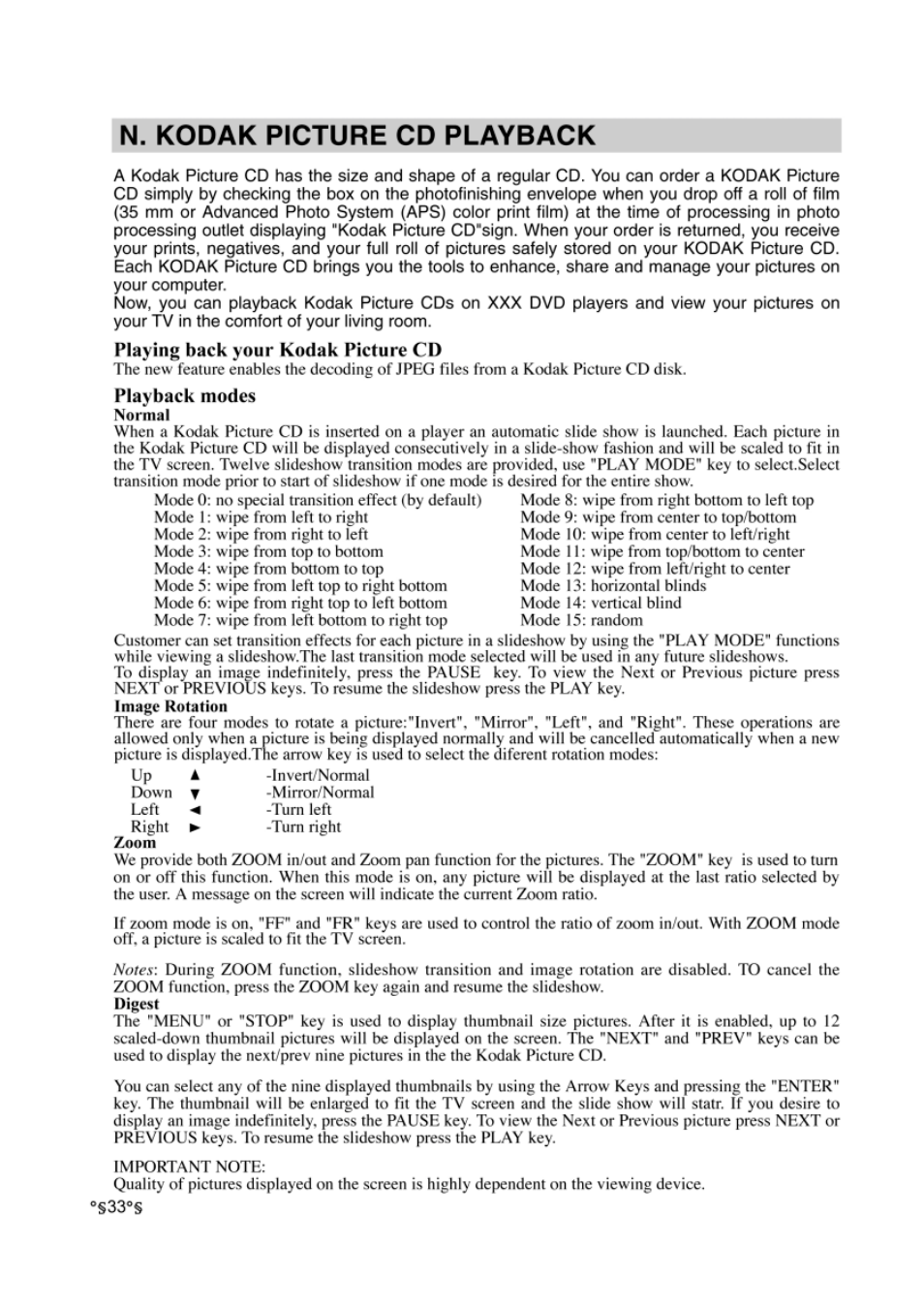 N. kodak picture cd playback | Audiovox DVD-220 User Manual | Page 35 / 38