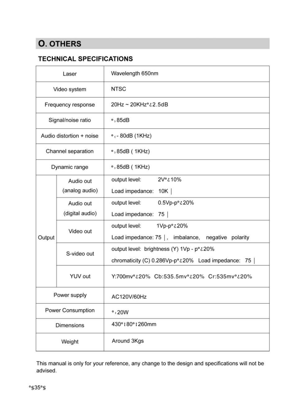 O.others, Technical specifications, Others | Audiovox DVD-220 User Manual | Page 37 / 38
