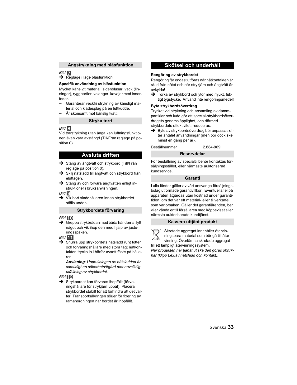 Avsluta driften, Skötsel och underhåll | Karcher Parní žehlicí stanice SI 2-600 CB User Manual | Page 33 / 88