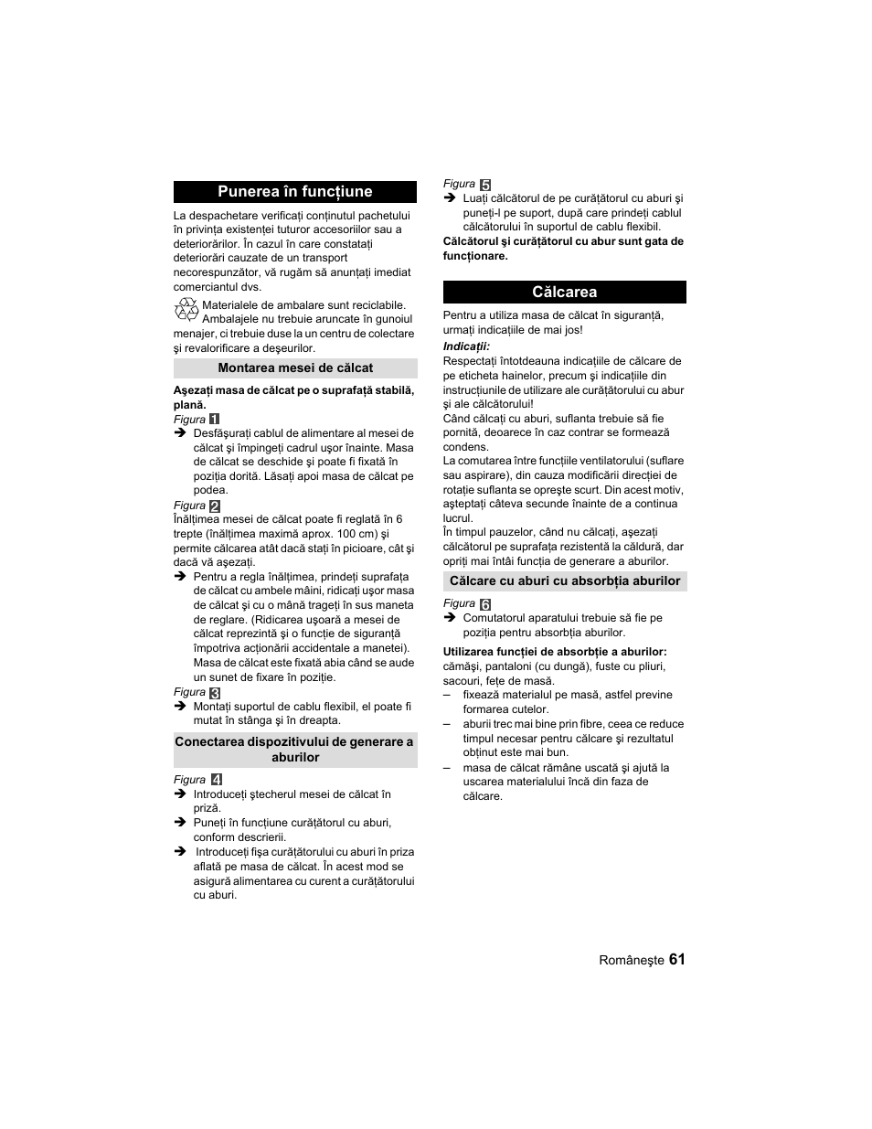 Punerea în funcţiune, Călcarea | Karcher Parní žehlicí stanice SI 2-600 CB User Manual | Page 61 / 88