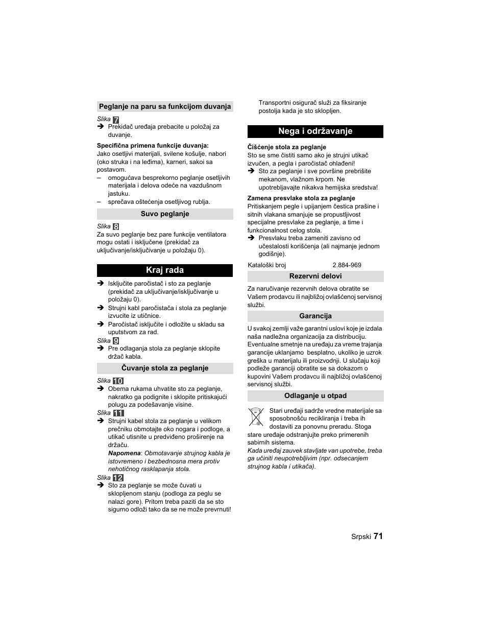 Kraj rada, Nega i održavanje | Karcher Parní žehlicí stanice SI 2-600 CB User Manual | Page 71 / 88