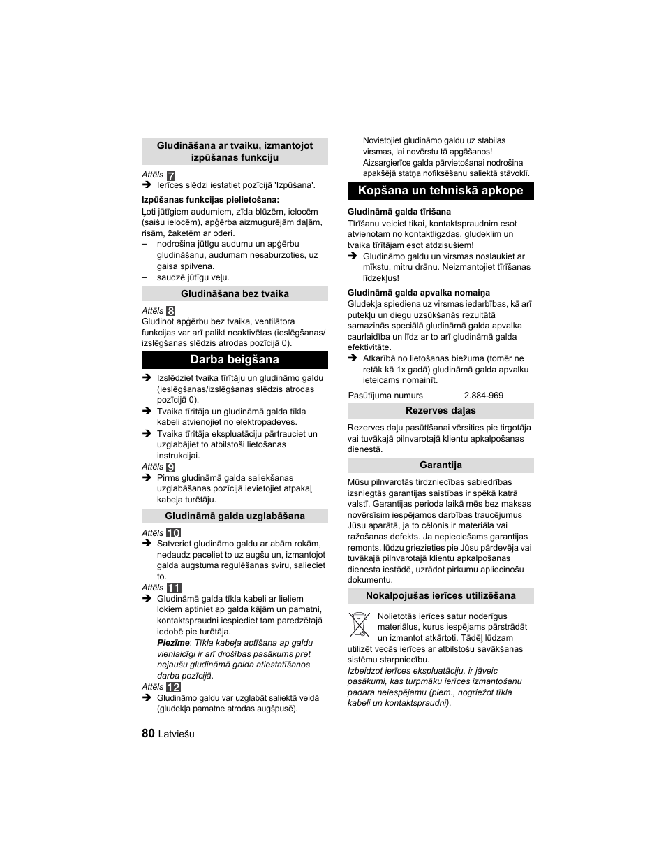 Darba beigšana, Kopšana un tehniskā apkope | Karcher Parní žehlicí stanice SI 2-600 CB User Manual | Page 80 / 88