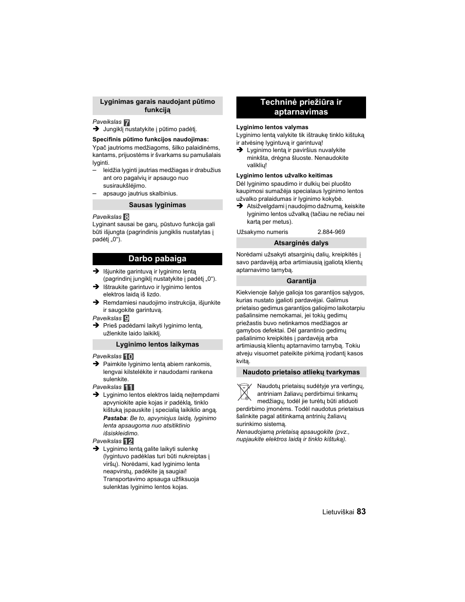 Darbo pabaiga, Techninė priežiūra ir aptarnavimas | Karcher Parní žehlicí stanice SI 2-600 CB User Manual | Page 83 / 88