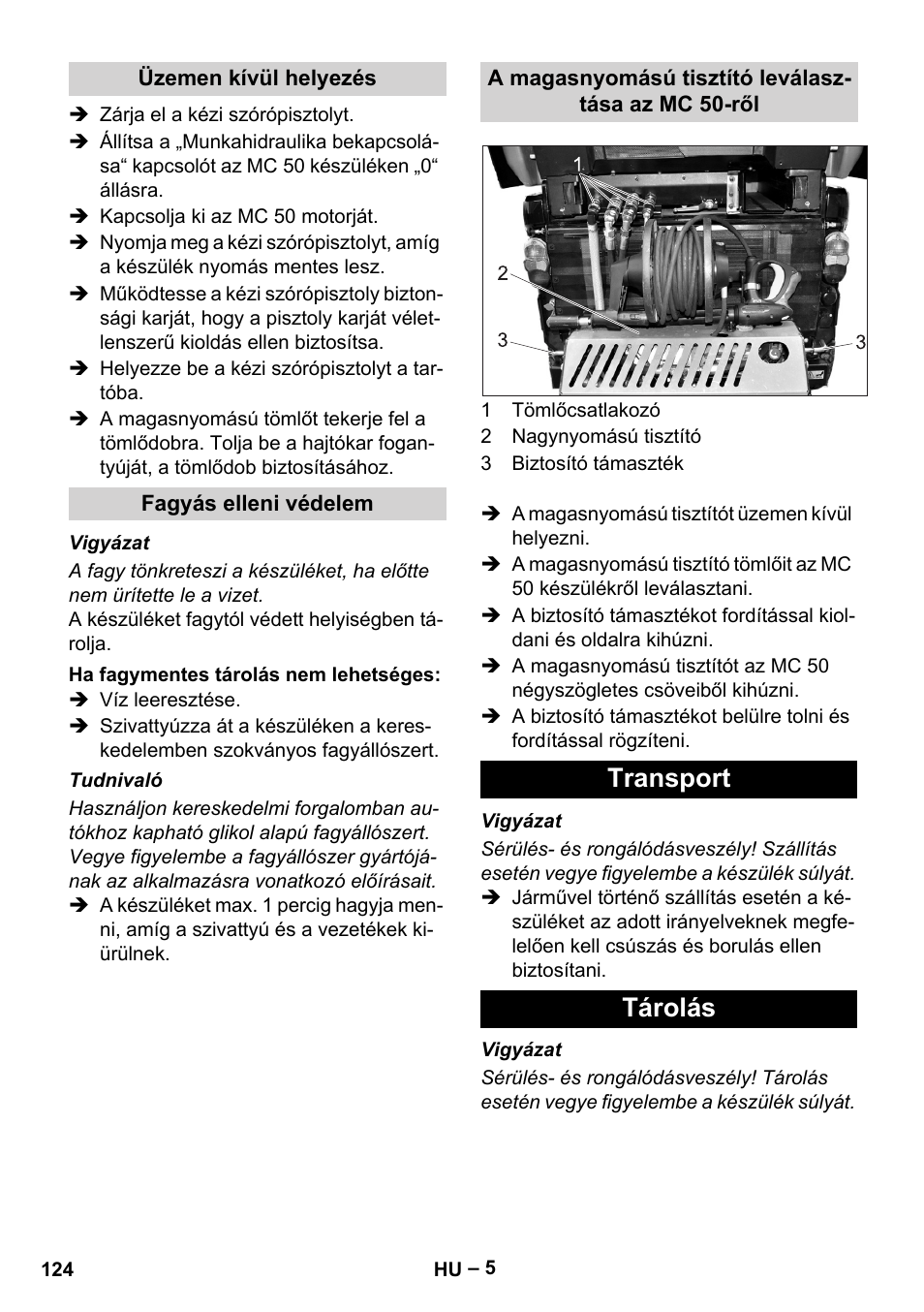Transport tárolás | Karcher MIC 34C User Manual | Page 124 / 172