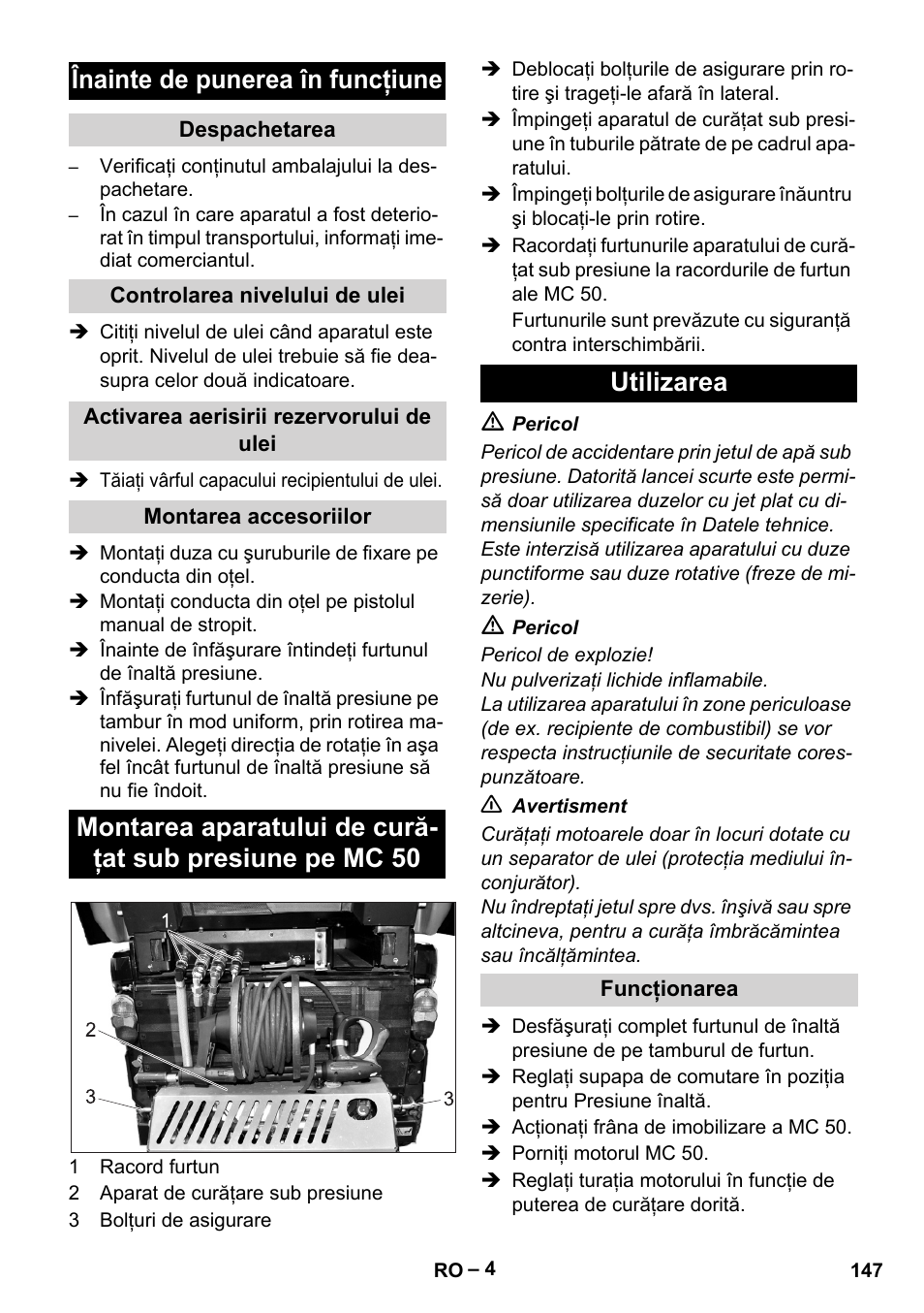Înainte de punerea în funcţiune | Karcher MIC 34C User Manual | Page 147 / 172