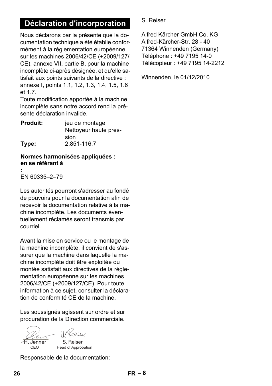 Déclaration d'incorporation | Karcher MIC 34C User Manual | Page 26 / 172