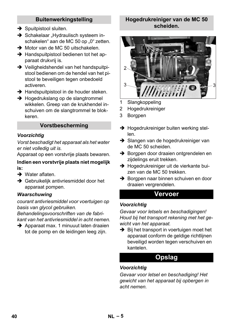 Vervoer opslag | Karcher MIC 34C User Manual | Page 40 / 172