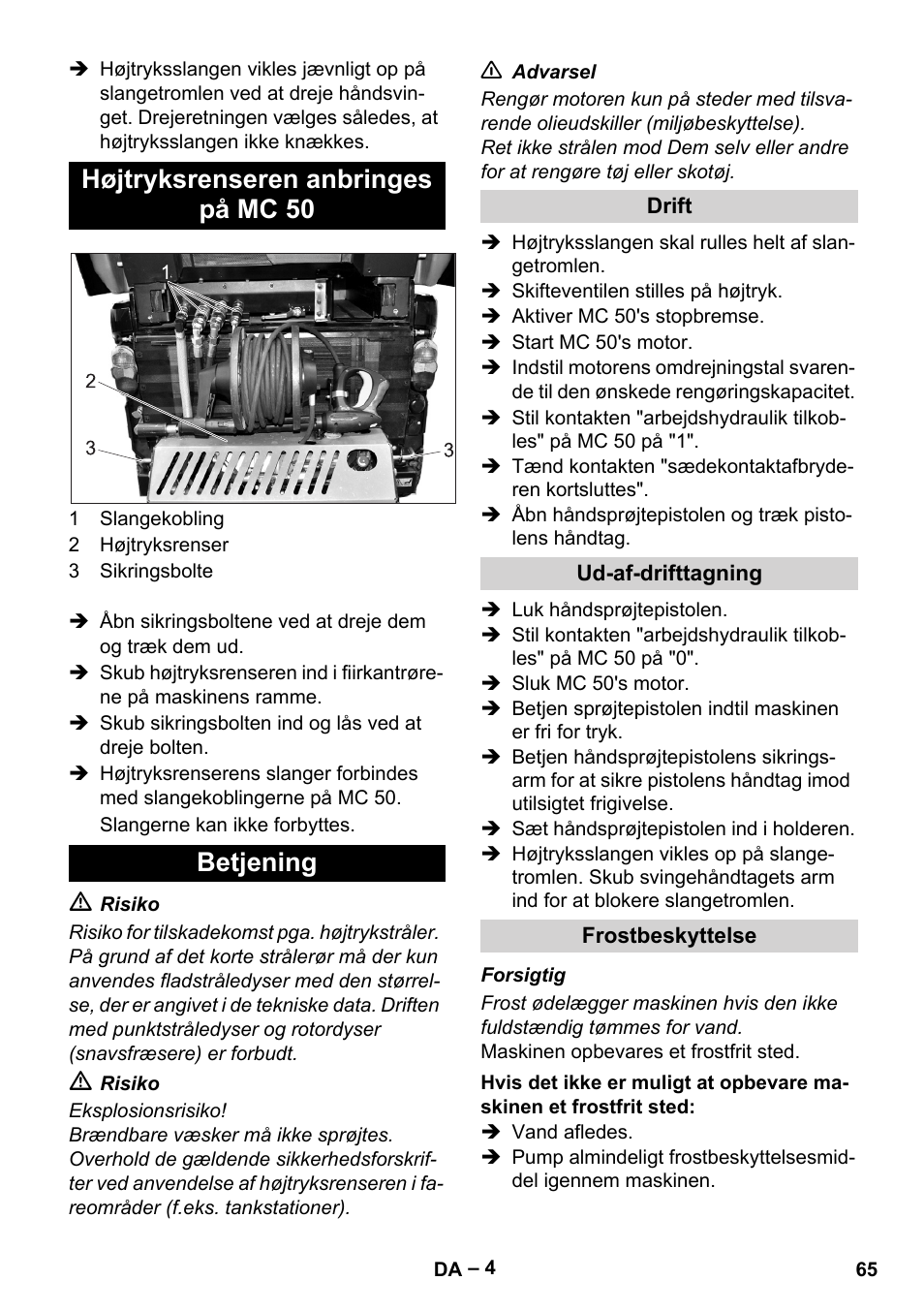 Højtryksrenseren anbringes på mc 50 betjening | Karcher MIC 34C User Manual | Page 65 / 172