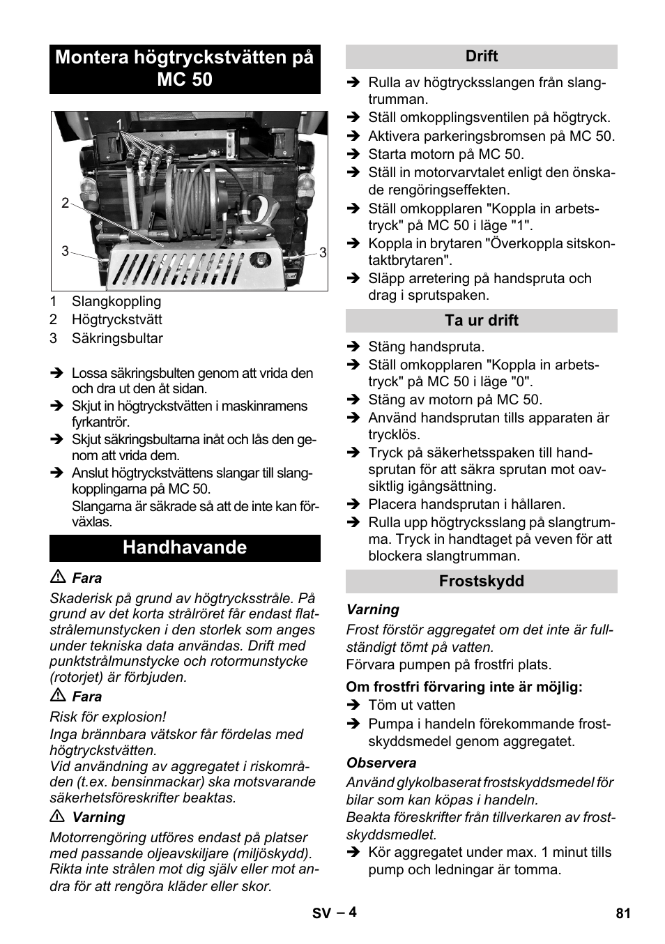 Montera högtryckstvätten på mc 50 handhavande | Karcher MIC 34C User Manual | Page 81 / 172