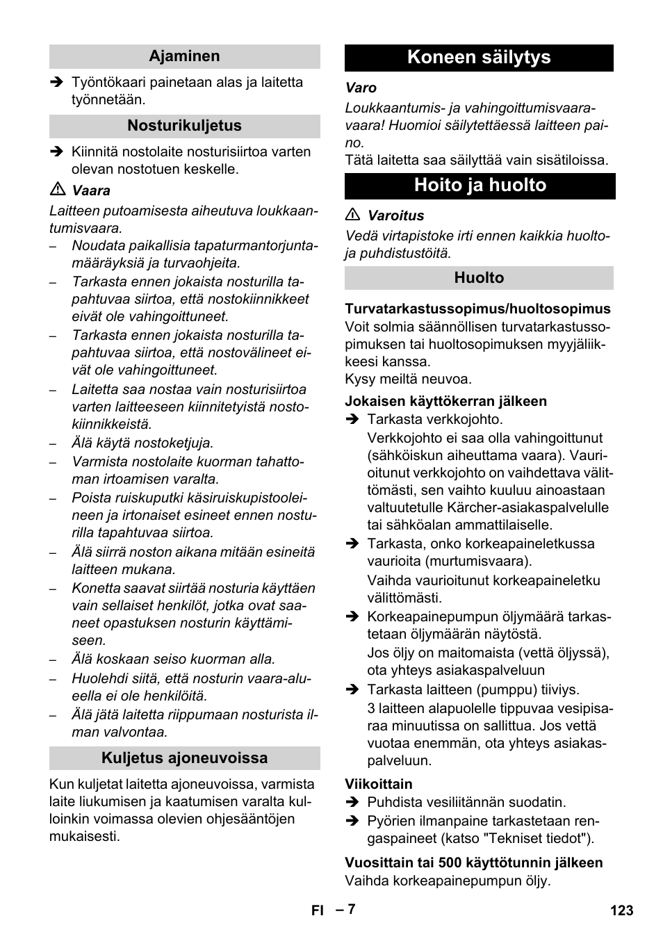 Koneen säilytys hoito ja huolto | Karcher HD 16-15-4 Cage Plus User Manual | Page 123 / 316