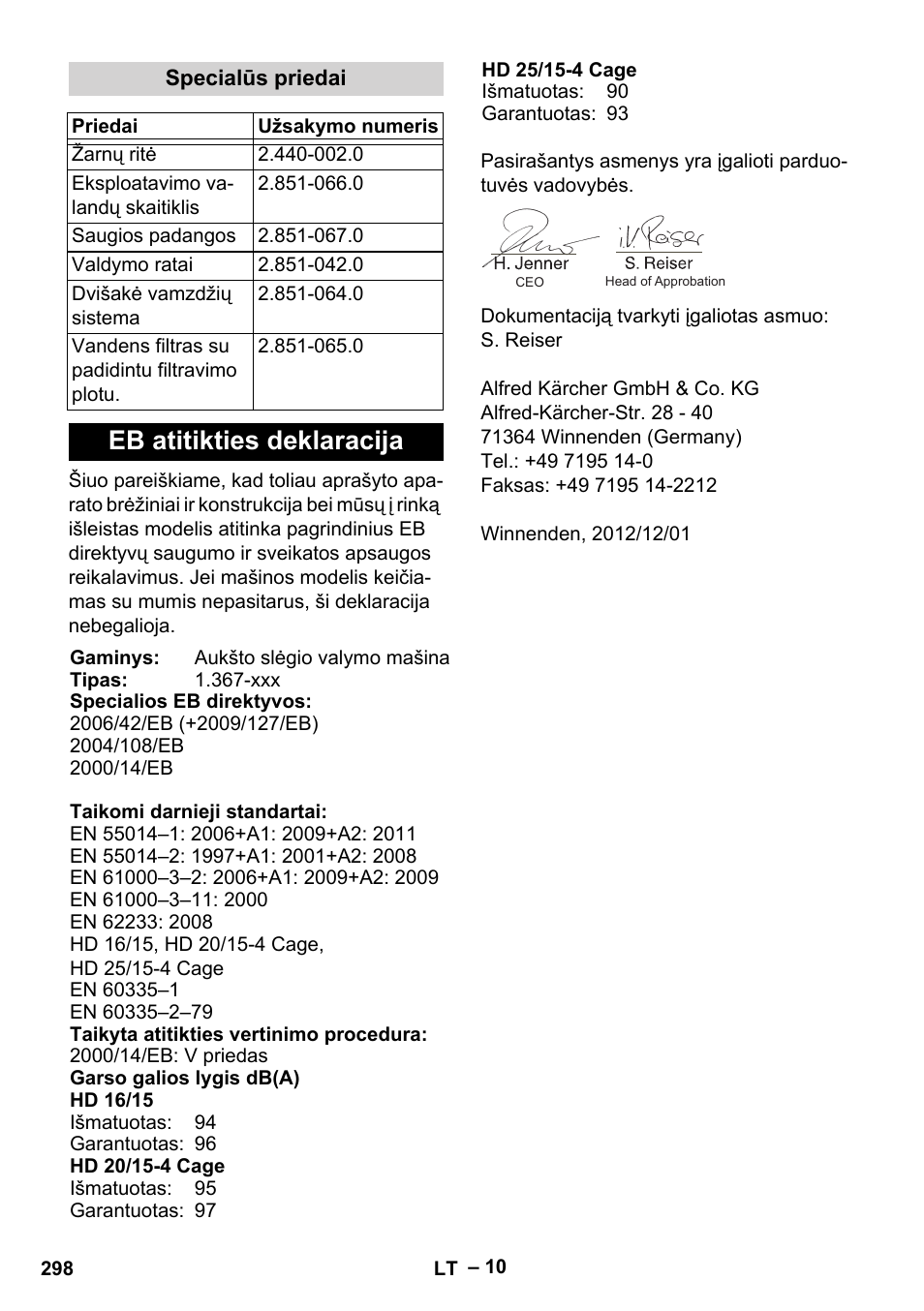 Eb atitikties deklaracija | Karcher HD 16-15-4 Cage Plus User Manual | Page 298 / 316