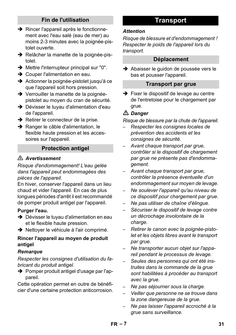 Transport | Karcher HD 16-15-4 Cage Plus User Manual | Page 31 / 316