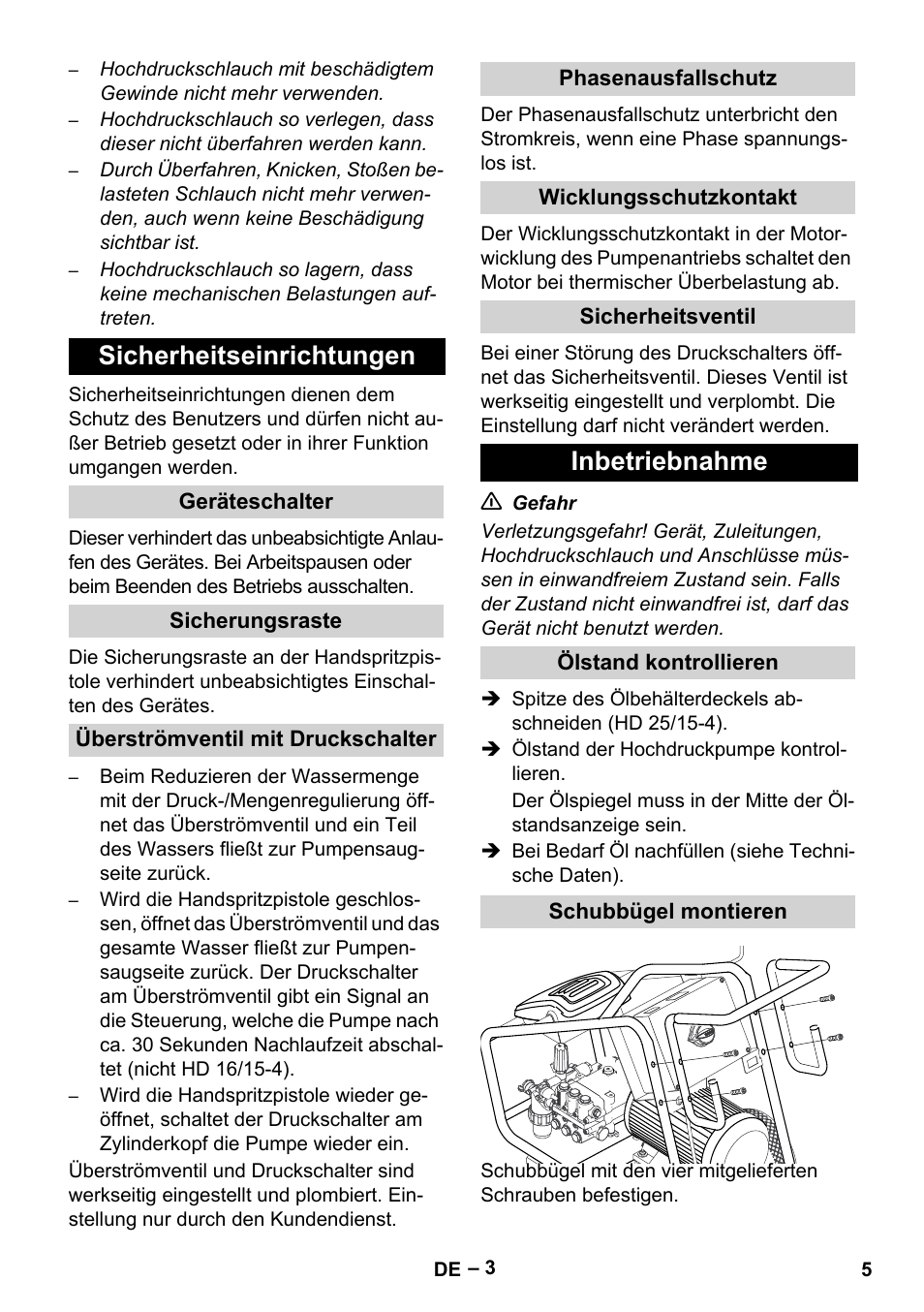 Sicherheitseinrichtungen, Inbetriebnahme | Karcher HD 16-15-4 Cage Plus User Manual | Page 5 / 316