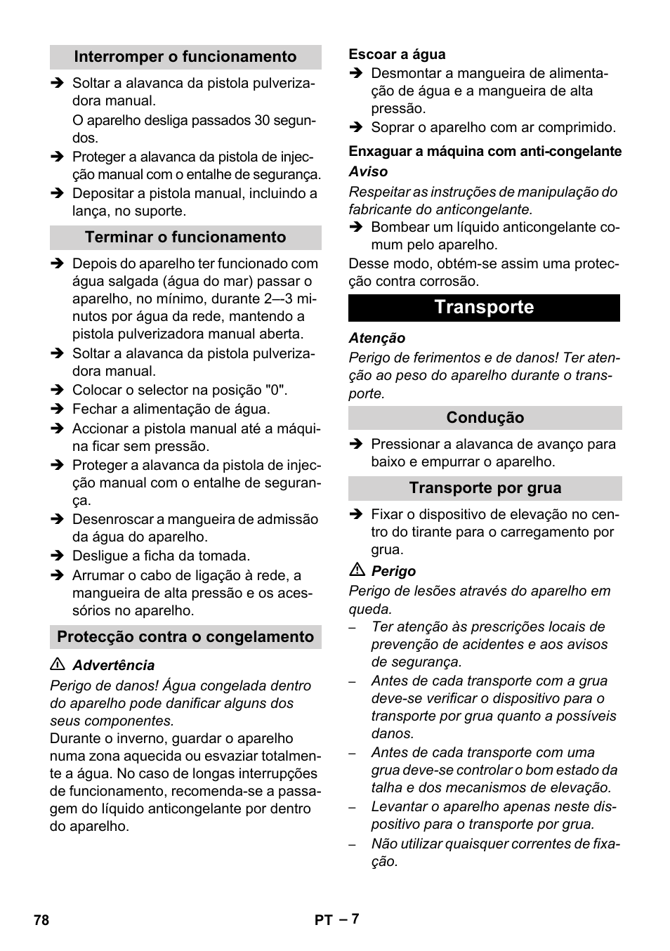 Transporte | Karcher HD 16-15-4 Cage Plus User Manual | Page 78 / 316