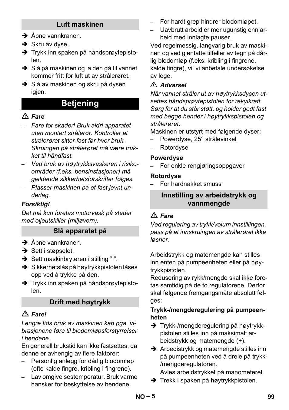Betjening | Karcher HD 16-15-4 Cage Plus User Manual | Page 99 / 316