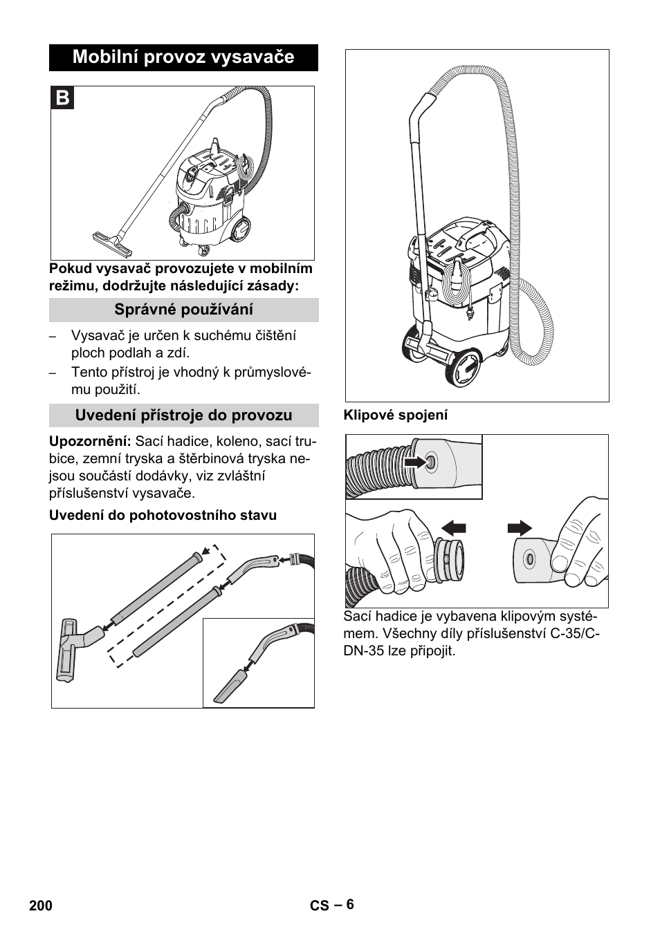 Mobilní provoz vysavače | Karcher SB V1 Eco User Manual | Page 200 / 356